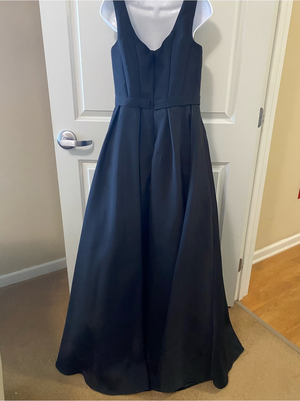 Jovani Deep Plunge Navy Satin Ball Gown Flawed - Picture 6 of 9